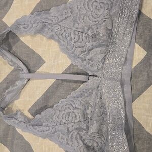 PINK Victoria's Secret Racerback Lace Bralette Gray Sparkle